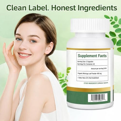 Bio Moringa Kapseln 800mg – Natürliche Energie, Immununterstützung & Darmgesundheit – Reich an Antioxidantien, Vitaminen & Aminosäuren – Nicht-GVO & Glutenfrei (120 Kapseln, 1er-Pack)