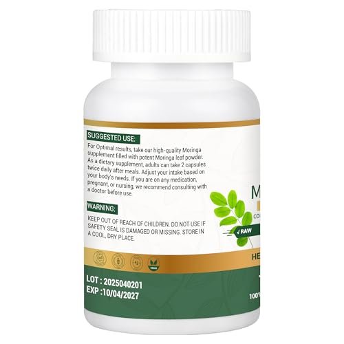 Bio Moringa Kapseln 800mg – Natürliche Energie, Immununterstützung & Darmgesundheit – Reich an Antioxidantien, Vitaminen & Aminosäuren – Nicht-GVO & Glutenfrei (120 Kapseln, 1er-Pack)