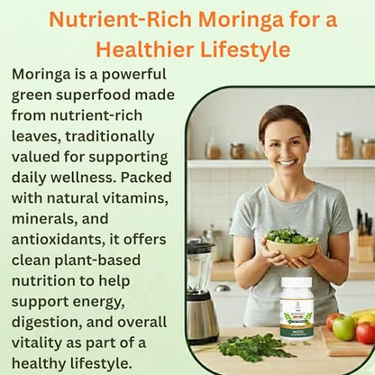 Bio Moringa Kapseln 800mg – Natürliche Energie, Immununterstützung & Darmgesundheit – Reich an Antioxidantien, Vitaminen & Aminosäuren – Nicht-GVO & Glutenfrei (120 Kapseln, 1er-Pack)