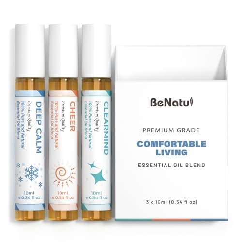 benatu Aromatherapie Roll-On Set: Deep Calm, Cheer & ClearMind – 3er-Pack ätherische Öle für Massage, Körperpflege und Zuhause, ideales Geschenk für Männer und Frauen