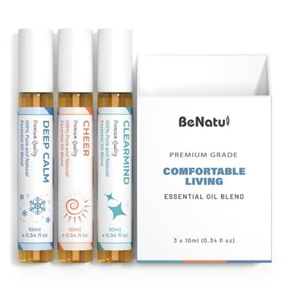 benatu Aromatherapie Roll-On Set: Deep Calm, Cheer & ClearMind – 3er-Pack ätherische Öle für Massage, Körperpflege und Zuhause, ideales Geschenk für Männer und Frauen