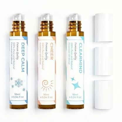 benatu Aromatherapie Roll-On Set: Deep Calm, Cheer & ClearMind – 3er-Pack ätherische Öle für Massage, Körperpflege und Zuhause, ideales Geschenk für Männer und Frauen
