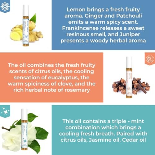 benatu Aromatherapie Roll-On Set: Deep Calm, Cheer & ClearMind – 3er-Pack ätherische Öle für Massage, Körperpflege und Zuhause, ideales Geschenk für Männer und Frauen