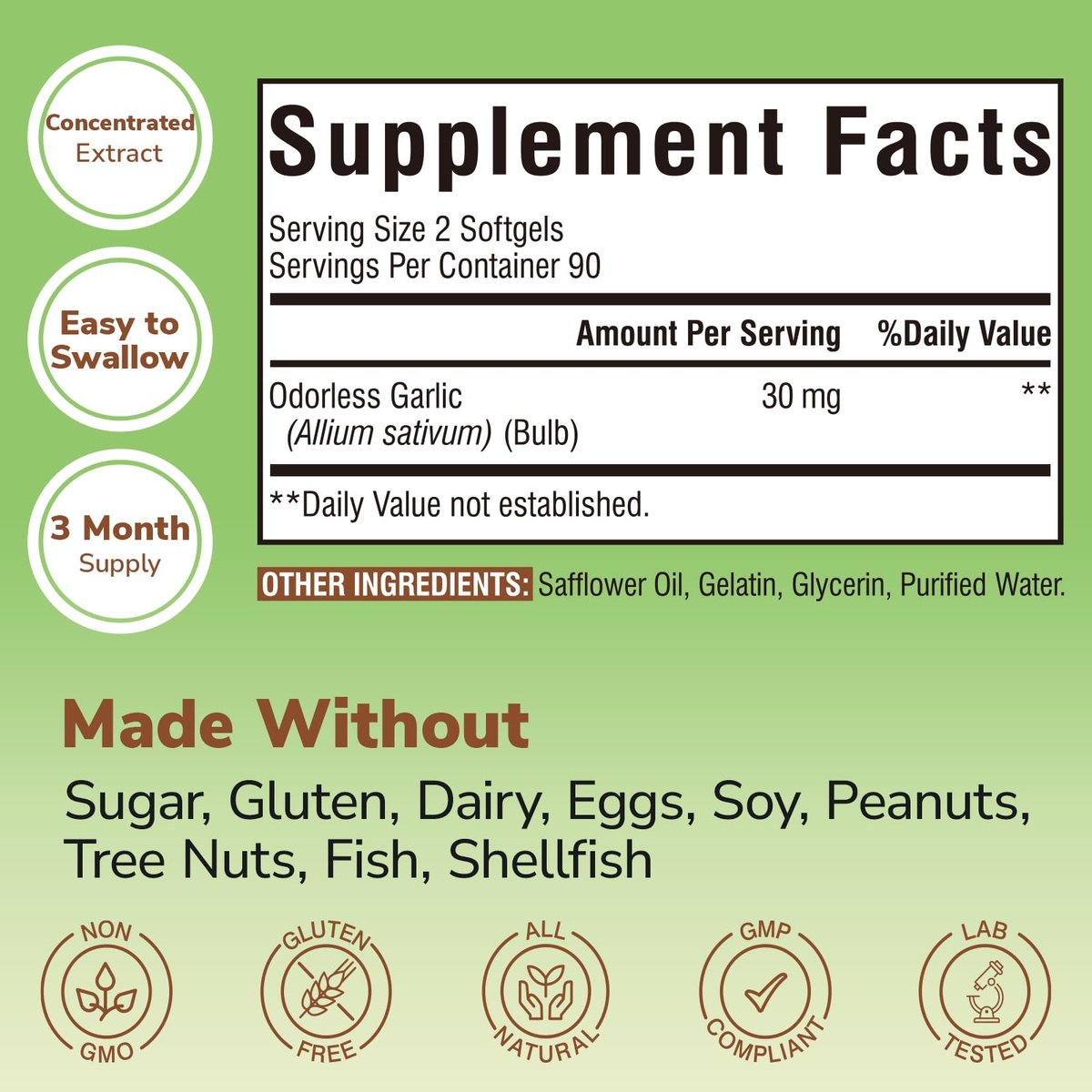 Vitalibre Knoblauch Extrakt, geruchlos, hochdosiert, Non-GMO, glutenfrei, Herz & Immunsystem, antioxidativer Schutz, 180 Softgels