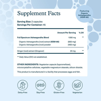 Youtheory Ashwagandha mit Bio KSM-66 Ashwagandha – Kräutermischung zur Unterstützung von Stressabbau und Energielevel* – 1.000 mg – 90 vegane Kapseln (45-Tage-Vorrat)