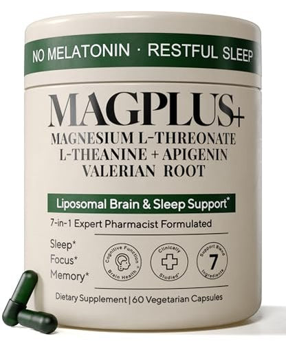 Magnesium L-Threonat mit Apigenin, Baldrianwurzel & L-Theanin – Schlaf- und Gehirnergänzung ohne Melatonin – klinisch untersuchte 7-Inhaltsstoff-Formel – Gedächtnis & Fokus – 60 Kapseln