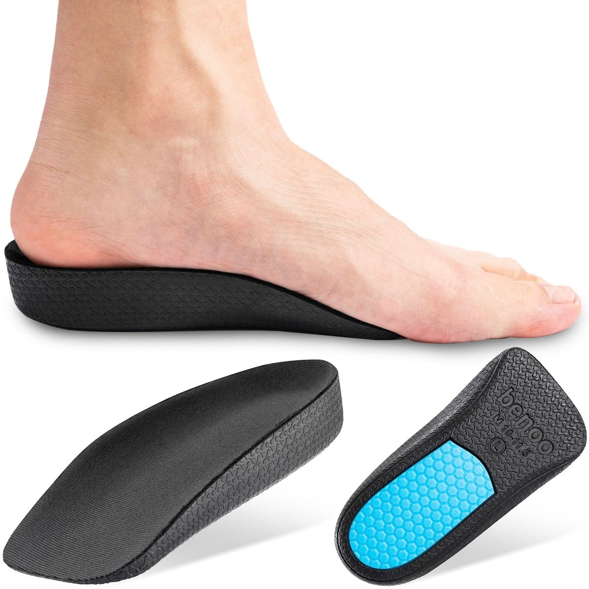 Fersenerhöhung (2,5 cm) Höhenverstellbare Einlagen für Männer, Halbe Schuh-Einlegesohle, Komfortabler sofortiger Höhengewinn (Männer 10-11,5)
