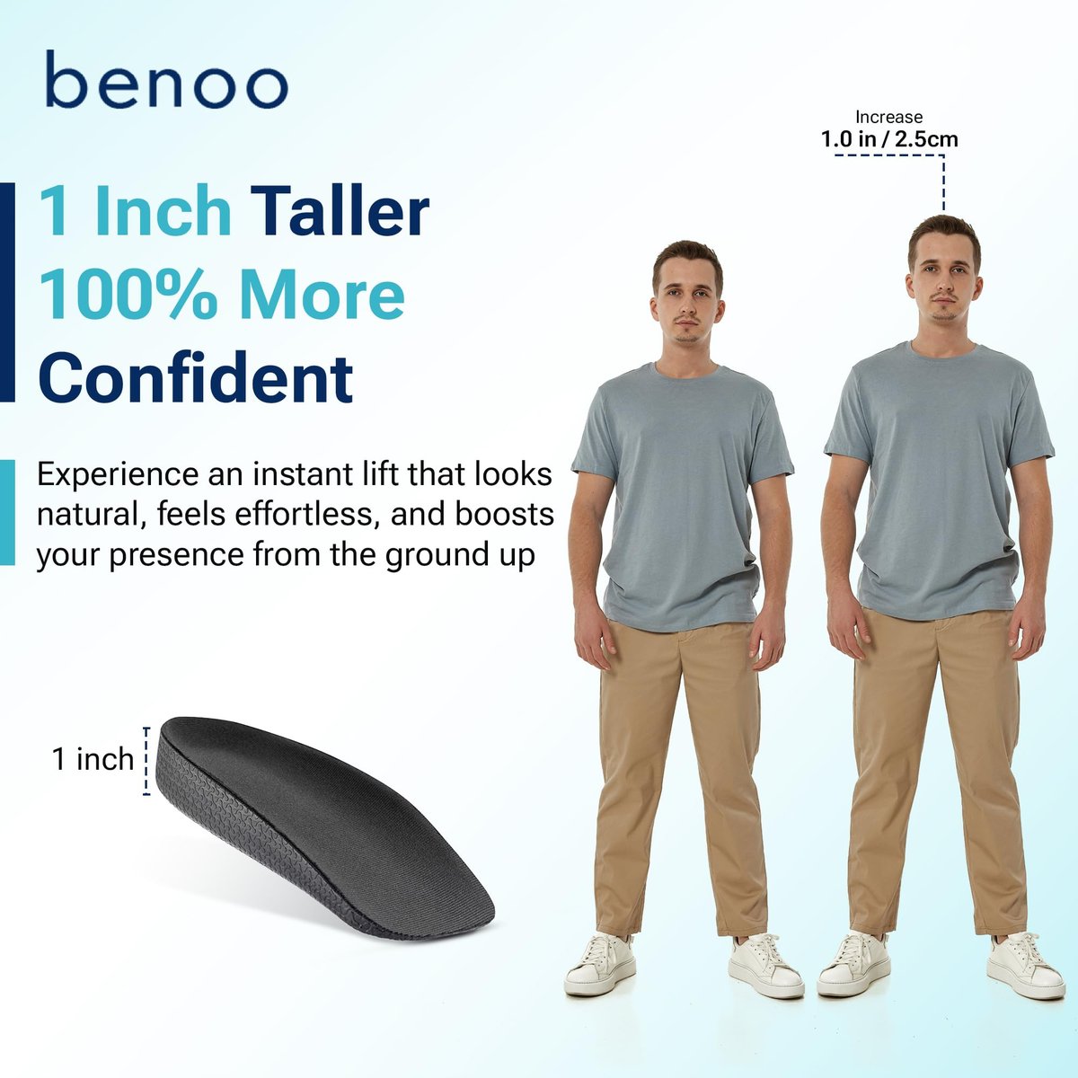 Fersenerhöhung (2,5 cm) Höhenverstellbare Einlagen für Männer, Halbe Schuh-Einlegesohle, Komfortabler sofortiger Höhengewinn (Männer 10-11,5)