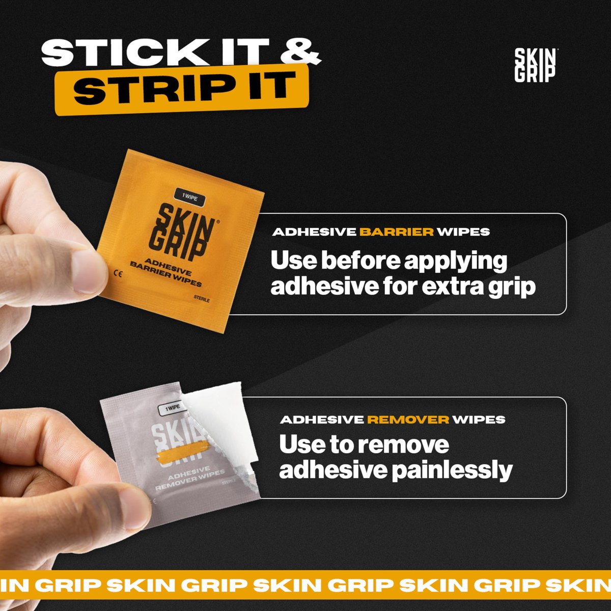 Skin Grip Kleberentferner Tücher - 50 Stück | Medizinischer Kleberentferner für Haut | Dexcom Patch Entfernung | Hautfreundliche Kleberentfernungstücher | Stomaversorgung Kleberentferner | CGM & Sensor Reinigung