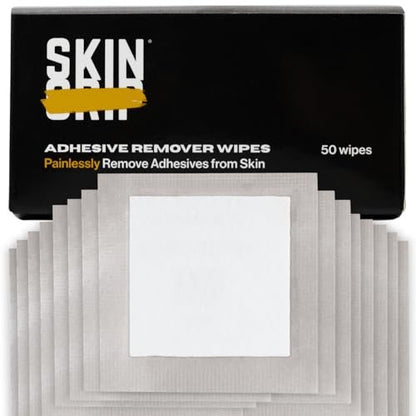 Skin Grip Kleberentferner Tücher - 50 Stück | Medizinischer Kleberentferner für Haut | Dexcom Patch Entfernung | Hautfreundliche Kleberentfernungstücher | Stomaversorgung Kleberentferner | CGM & Sensor Reinigung