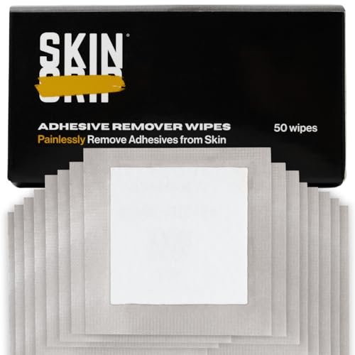 Skin Grip Kleberentferner Tücher - 50 Stück | Medizinischer Kleberentferner für Haut | Dexcom Patch Entfernung | Hautfreundliche Kleberentfernungstücher | Stomaversorgung Kleberentferner | CGM & Sensor Reinigung