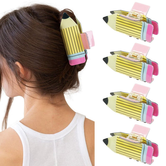 TEBIEKOY 4-teilige Bleistift-Haarclips - Lustige Lehrer-Haarspangen für Frauen, süßes Back-to-School-Haaraccessoire für Lehrer, Schüler, Geschenk zur Wertschätzung, Stil 1