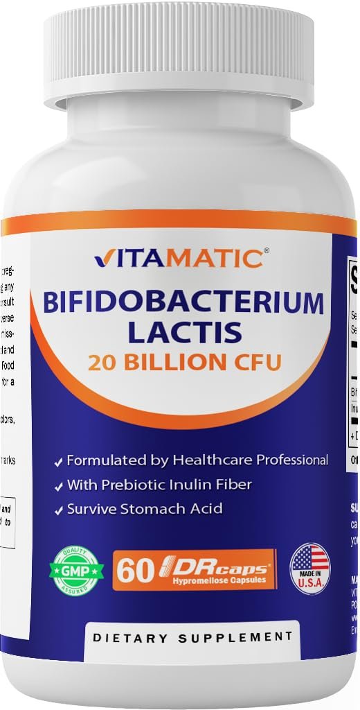 Vitamatic Bifidobacterium lactis – 20 Milliarden pro Kapsel – 60 Kapseln – Verdauungsunterstützung mit präbiotischem Inulin