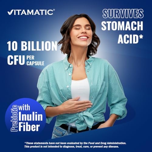Vitamatic Bifidobacterium lactis – 20 Milliarden pro Kapsel – 60 Kapseln – Verdauungsunterstützung mit präbiotischem Inulin