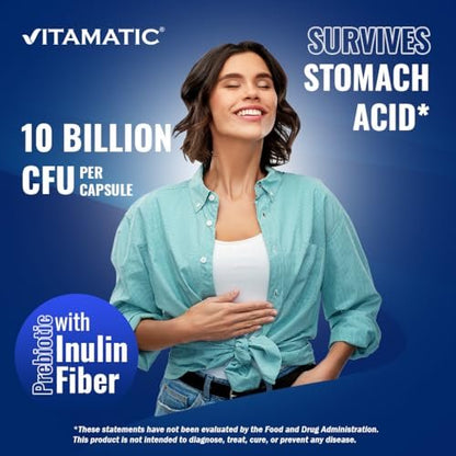 Vitamatic Bifidobacterium lactis – 20 Milliarden pro Kapsel – 60 Kapseln – Verdauungsunterstützung mit präbiotischem Inulin