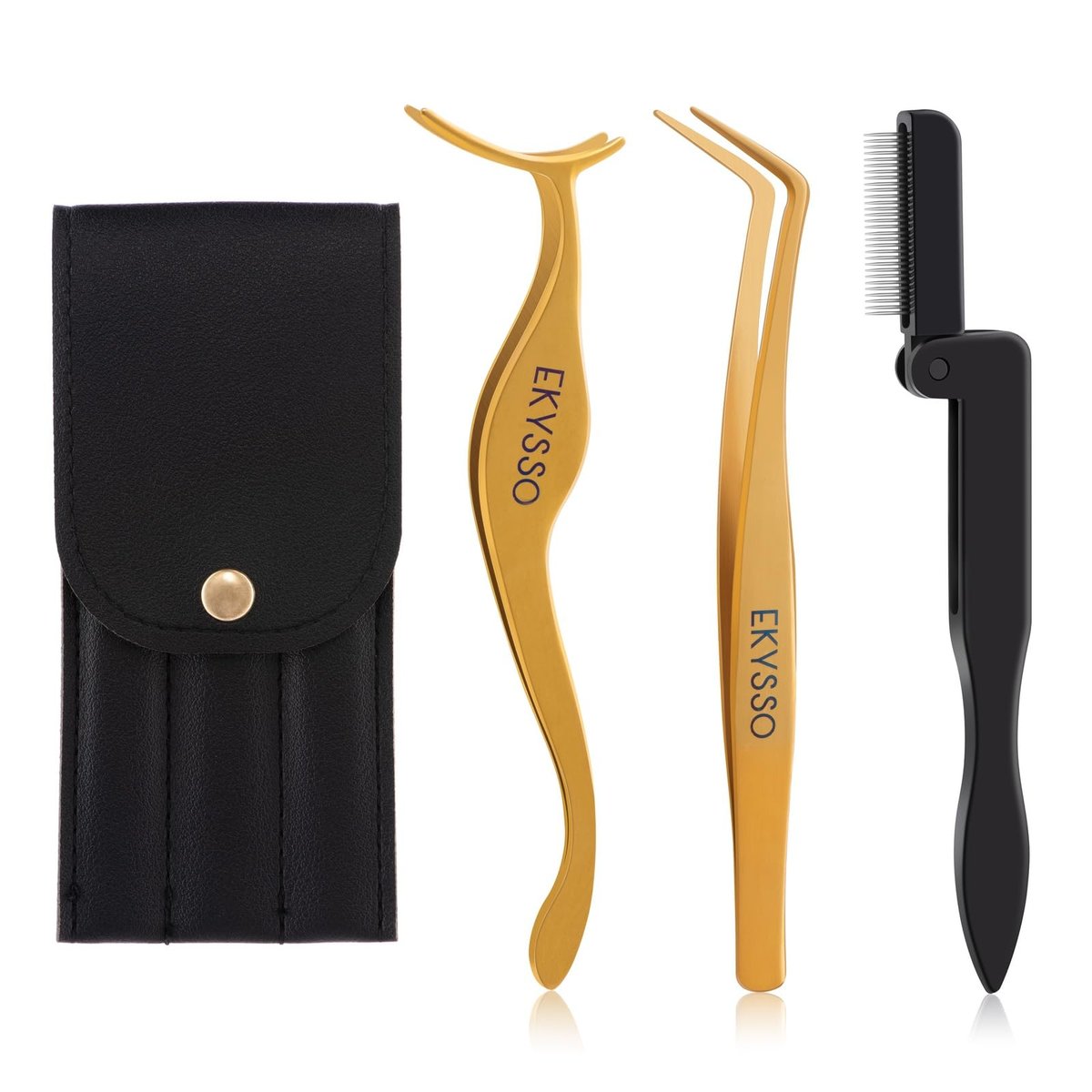 Ekysso 3-in-1 Wimpern-Applikator-Set: Präzisions-Pinzetten für Cluster- und Streifenwimpern – Gold/Schwarz, Edelstahl