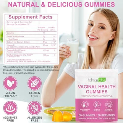 MXCZBSM Vaginale Probiotika Gummibärchen für Frauen – pH-Balance & Immunsystem, hawaiianischer Ananasgeschmack, 60 Stück