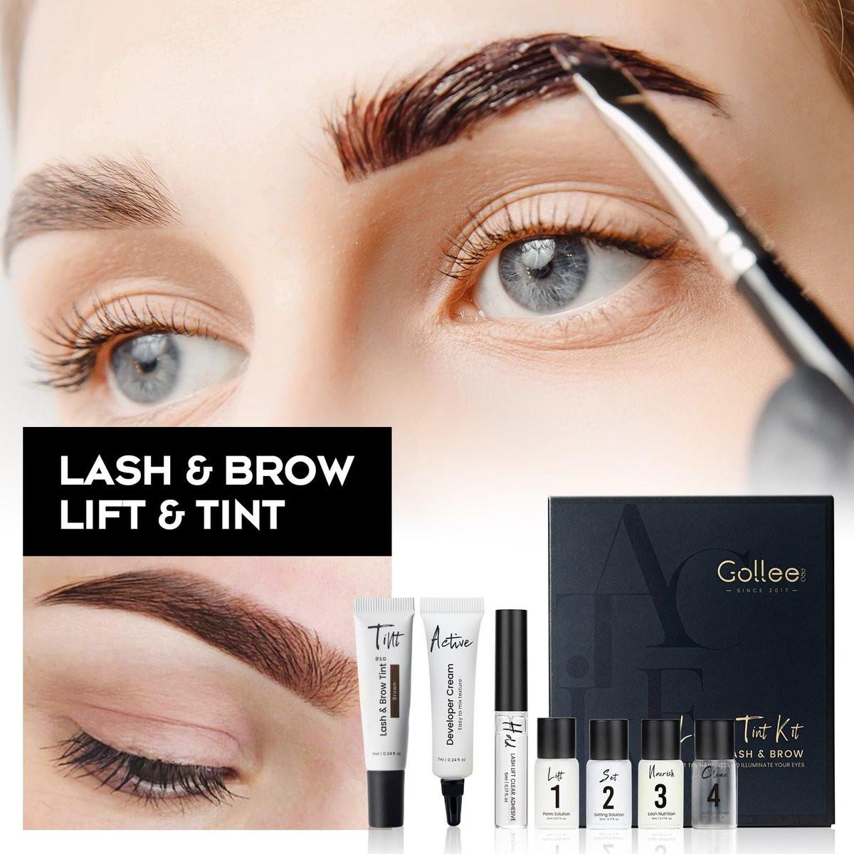 GOLLEE Lash Lift Kit 4 in 1 Brow Lamination Kit – Professionelles Wimpern-Perm-Set für Anfänger und Profis, Lang anhaltende natürliche braune Farbe, 1,33 Fl Oz