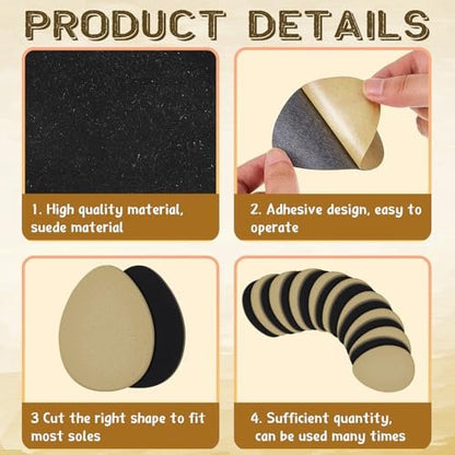 Jecery 36 Stück Wildledersohlen für Tanzschuhe, rutschfeste Schuhpads für die Unterseite von High Heels, selbstklebende Schutzpads für Damen (Beige, Schwarz)