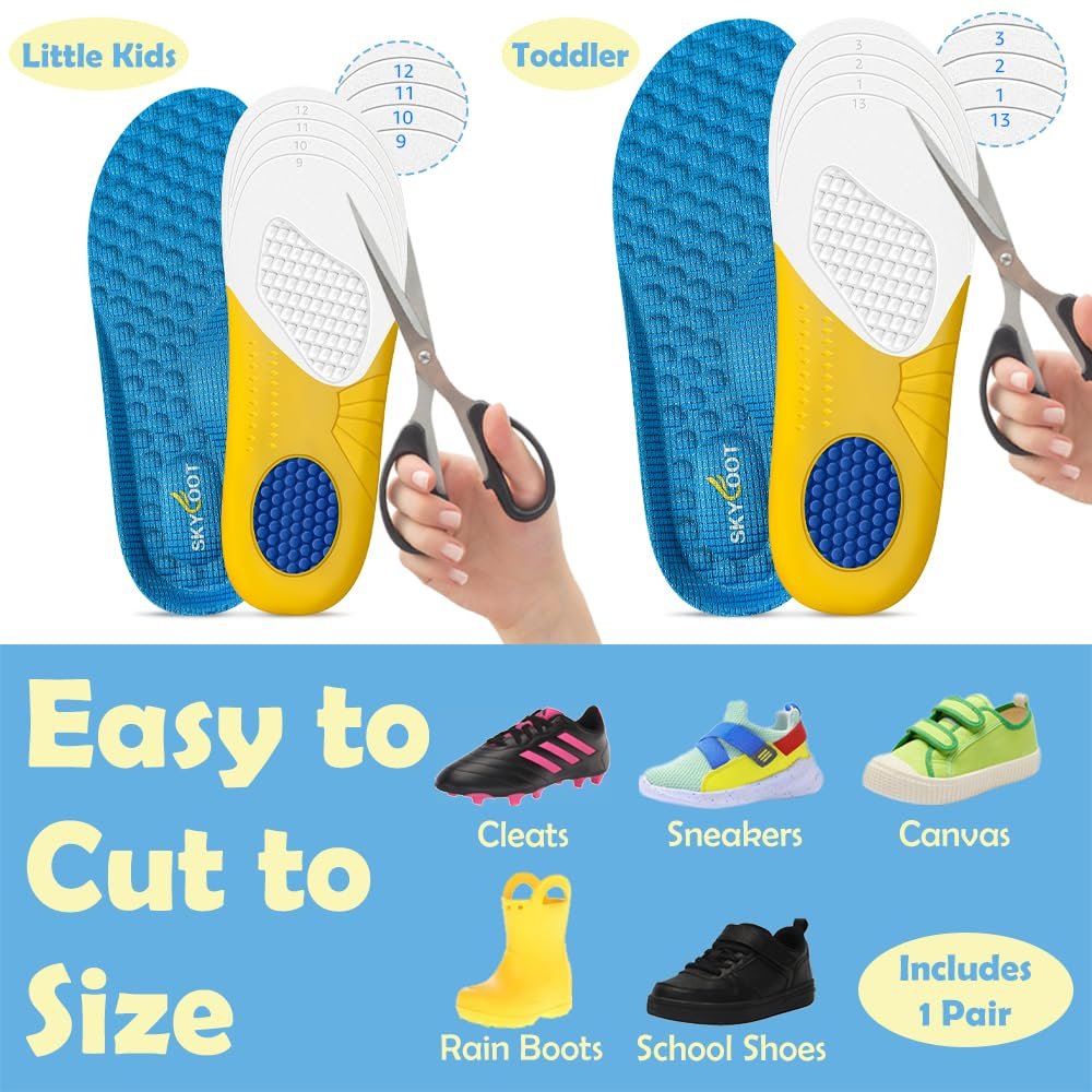 Skyfoot Kindereinlegesohlen - Komfortable, atmungsaktive Ersatzsohlen für abgenutzte Schuhe - Zuschneidbar für Sneaker (Blau - 1 Paar, Kleinkind: 9-12,5)