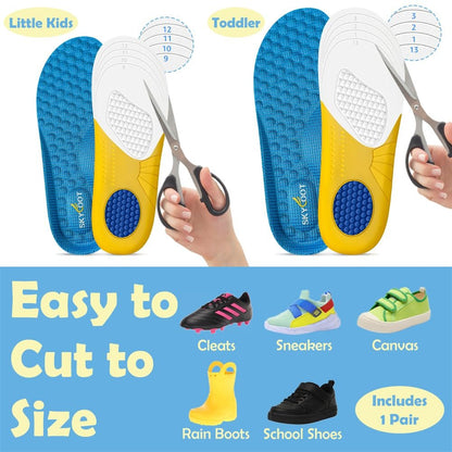 Skyfoot Kindereinlegesohlen - Komfortable, atmungsaktive Ersatzsohlen für abgenutzte Schuhe - Zuschneidbar für Sneaker (Blau - 1 Paar, Kleinkind: 9-12,5)