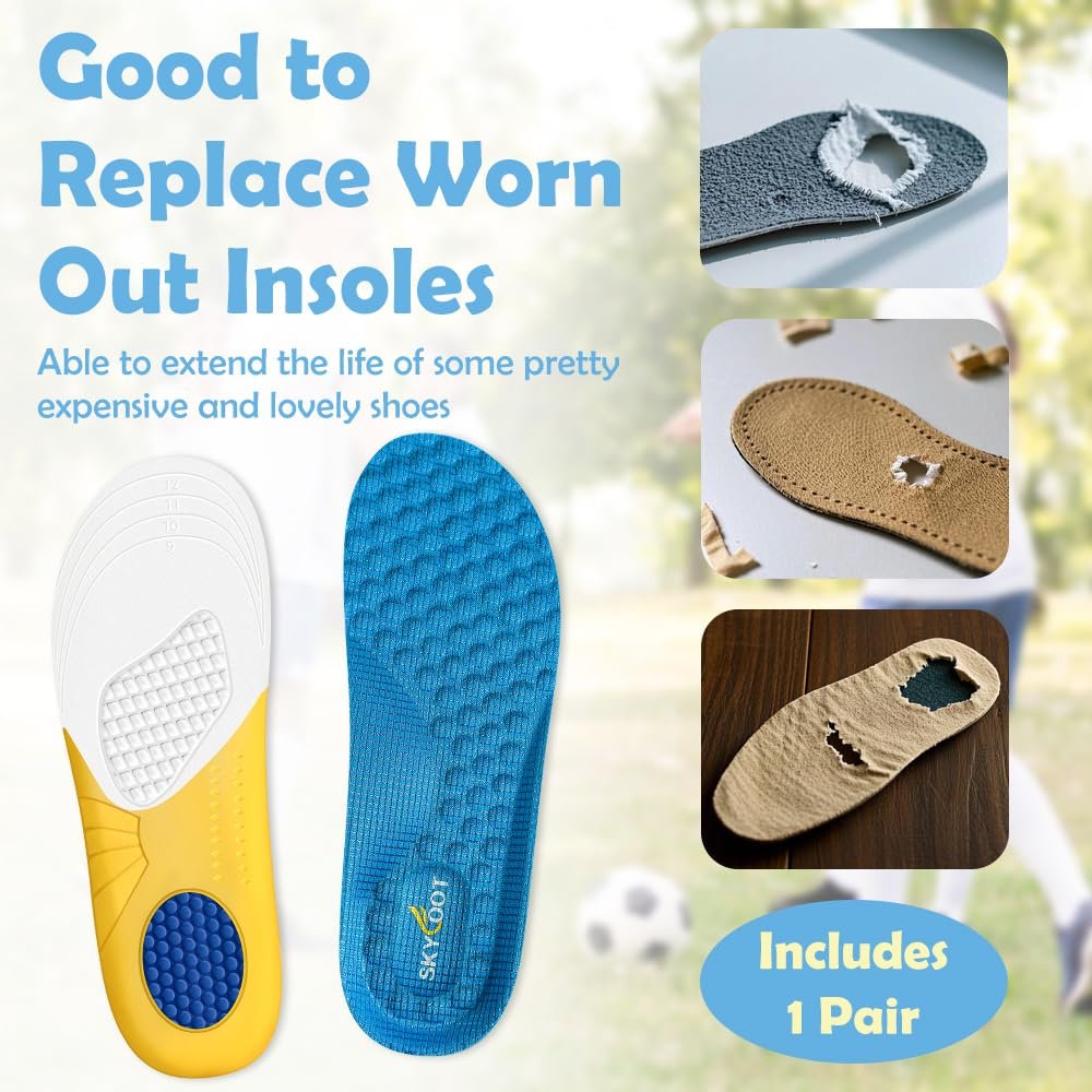 Skyfoot Kindereinlegesohlen - Komfortable, atmungsaktive Ersatzsohlen für abgenutzte Schuhe - Zuschneidbar für Sneaker (Blau - 1 Paar, Kleinkind: 9-12,5)