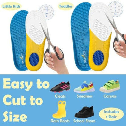 Skyfoot Einlegesohlen für Kinder – Abgenutzte Einlagen ersetzen – Bequem, atmungsaktiv, zuschneidbar – Stabile Schuhsohlen für Kinderturnschuhe (Blau - 1 Paar, Kleinkinder: 13-3)
