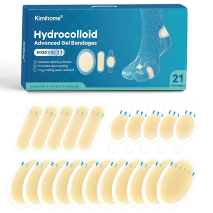 Gel Blasenpflaster – 21 Stück Hydrokolloid-Pflaster für die Füße, Blasenpflaster zur Vorbeugung und Genesung, wasserabweisende Klebepflaster für Ferse, Zehen, tägliche & Reise-Essentials (Sortiert)
