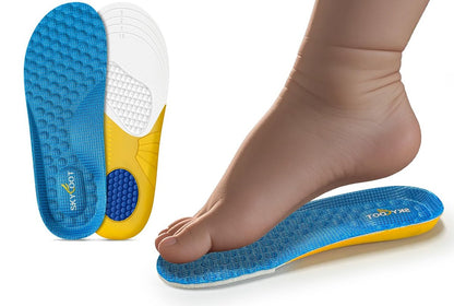 Skyfoot Einlegesohlen für Kinder – Abgenutzte Einlagen ersetzen – Bequem, atmungsaktiv, zuschneidbar – Stabile Schuhsohlen für Kinderturnschuhe (Blau - 1 Paar, Kleinkinder: 13-3)
