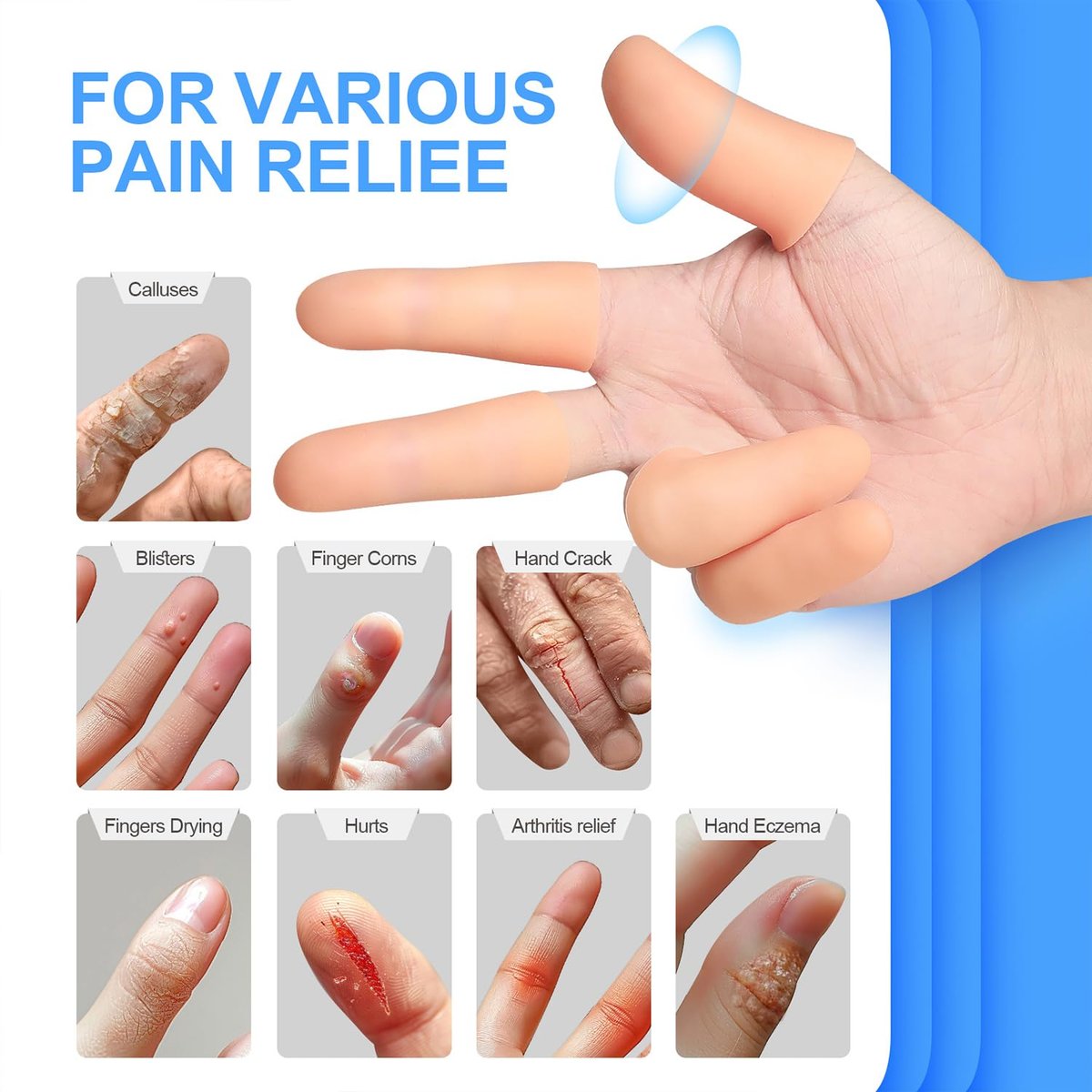 20 Stück Gel-Fingerschützer, Fingerkappen aus Silikon, weiche, hoch elastische Fingerspitzen-Bandagen zur Linderung von Arthritis, rissiger Haut und anderen Fingerschmerzen (Mehrfachgrößen)