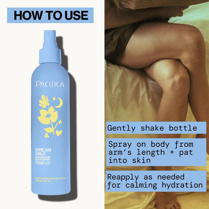 Pacifica Dream Milk Magnesium Spray für Schlaf & Entspannung – Natürlicher Magnesium-Körperspray mit Lavendel, Kamille & ätherischen Ölen, vegan & tierversuchsfrei, Clean Beauty, 240 ml