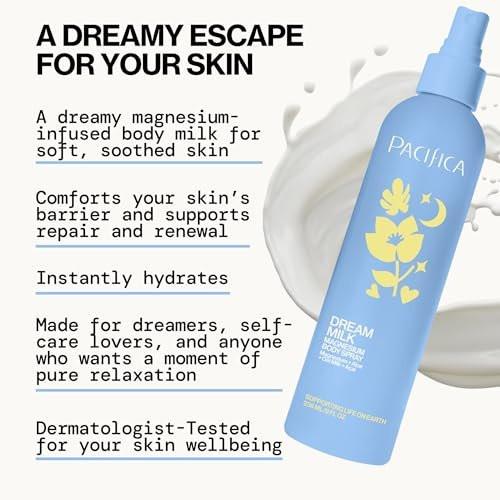 Pacifica Dream Milk Magnesium Spray für Schlaf & Entspannung – Natürlicher Magnesium-Körperspray mit Lavendel, Kamille & ätherischen Ölen, vegan & tierversuchsfrei, Clean Beauty, 240 ml