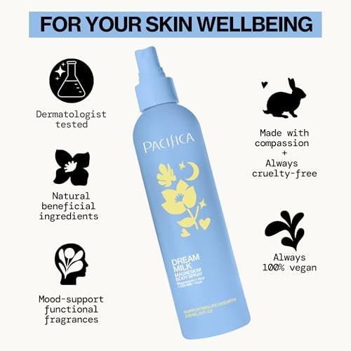 Pacifica Dream Milk Magnesium Spray für Schlaf & Entspannung – Natürlicher Magnesium-Körperspray mit Lavendel, Kamille & ätherischen Ölen, vegan & tierversuchsfrei, Clean Beauty, 240 ml