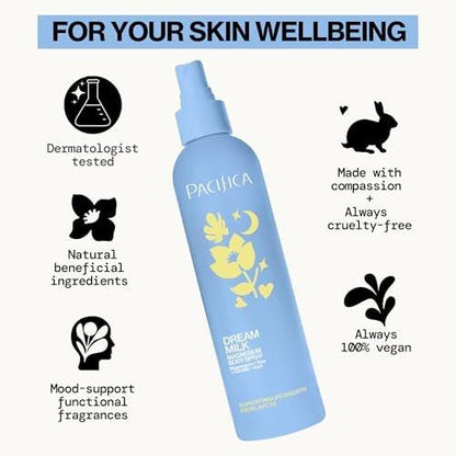 Pacifica Dream Milk Magnesium Spray für Schlaf & Entspannung – Natürlicher Magnesium-Körperspray mit Lavendel, Kamille & ätherischen Ölen, vegan & tierversuchsfrei, Clean Beauty, 240 ml