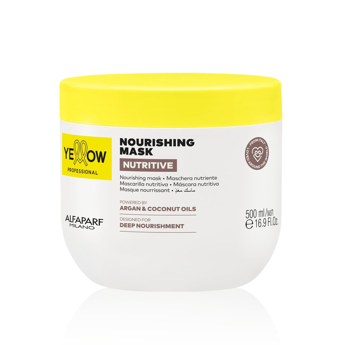 ALFAPARF MILANO Yellow Professional Nutritive Nourishing Mask für trockenes Haar – mit Argan- und Kokosöl – Tiefenpflege (500 ml)