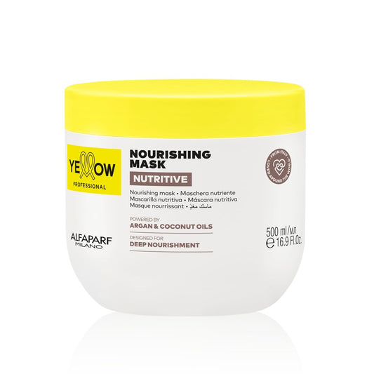 ALFAPARF MILANO Yellow Professional Nutritive Nourishing Mask für trockenes Haar – mit Argan- und Kokosöl – Tiefenpflege (500 ml)