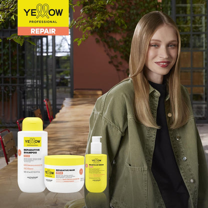 ALFAPARF MILANO Yellow Professional Repair Reparative Mask für geschädigtes Haar – mit Bond Complex & Kakaobutter – für intensive Stärke (300 ml)
