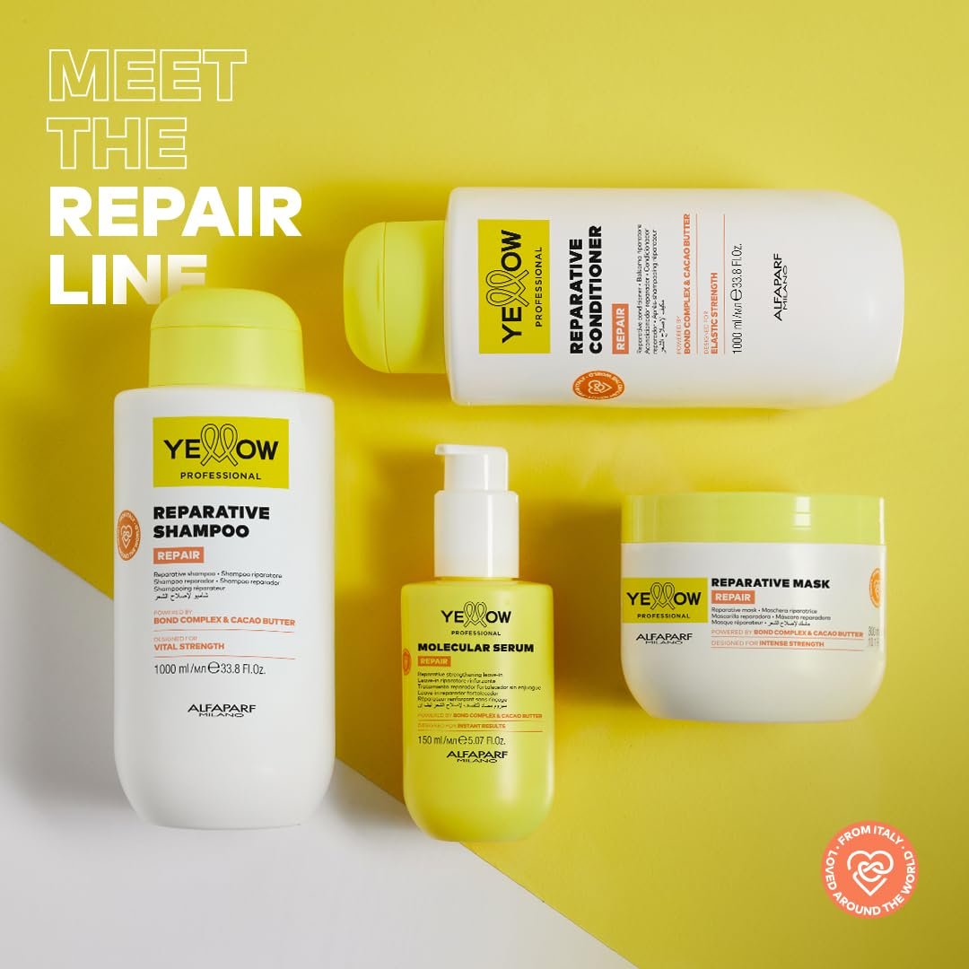 ALFAPARF MILANO Yellow Professional Repair Reparative Mask für geschädigtes Haar – mit Bond Complex & Kakaobutter – für intensive Stärke (300 ml)