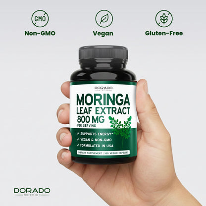 Bio Moringa Kapseln (180 Stück) Reines Bio Moringa Blattpulver - Energie, Haut, Darmunterstützung - Vegan, Laborgeprüft & Nicht-GVO - Hergestellt in den USA
