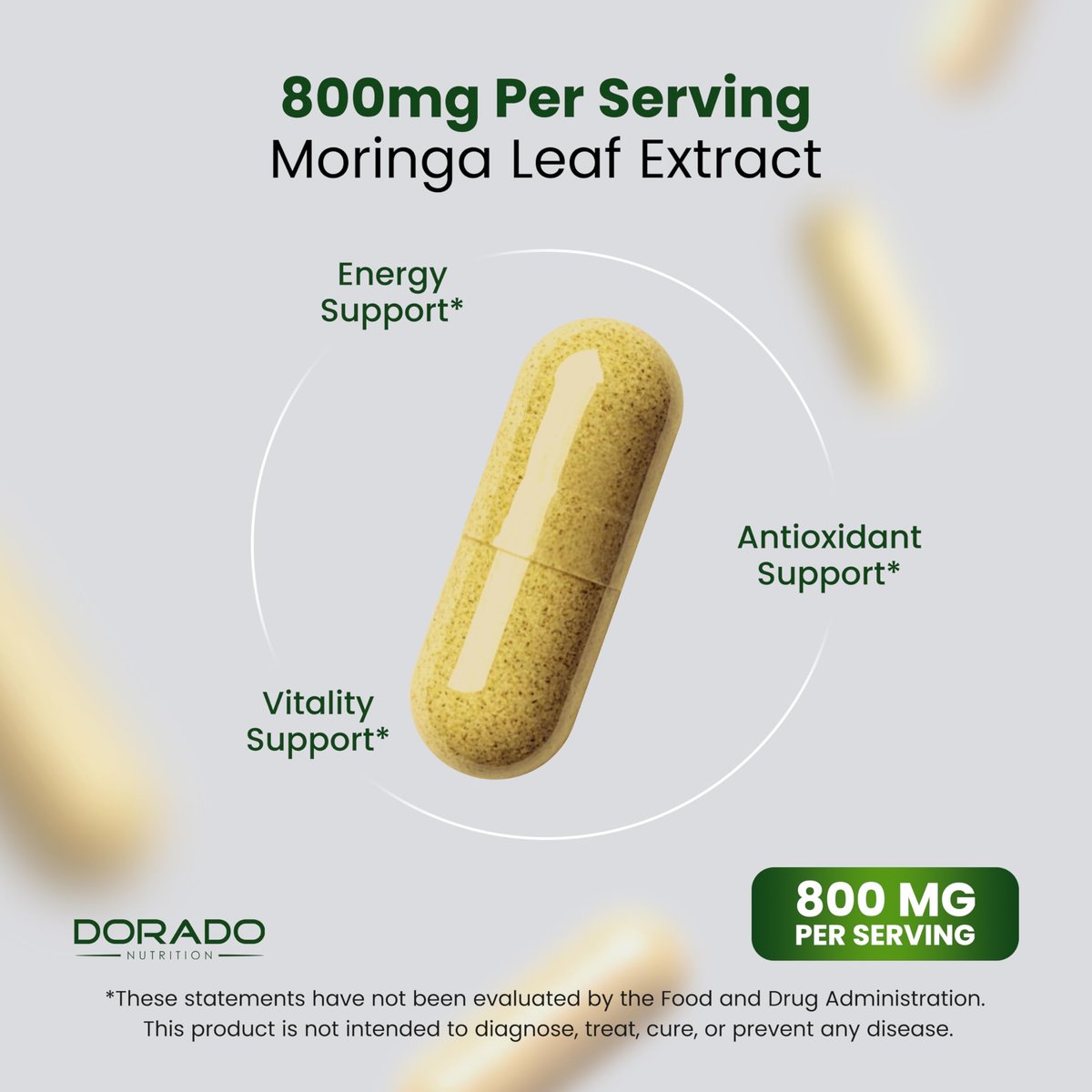 Bio Moringa Kapseln (180 Stück) Reines Bio Moringa Blattpulver - Energie, Haut, Darmunterstützung - Vegan, Laborgeprüft & Nicht-GVO - Hergestellt in den USA
