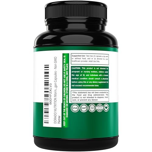 Bio Moringa Kapseln (180 Stück) Reines Bio Moringa Blattpulver - Energie, Haut, Darmunterstützung - Vegan, Laborgeprüft & Nicht-GVO - Hergestellt in den USA