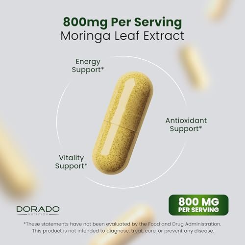 Bio Moringa Kapseln (180 Stück) Reines Bio Moringa Blattpulver - Energie, Haut, Darmunterstützung - Vegan, Laborgeprüft & Nicht-GVO - Hergestellt in den USA