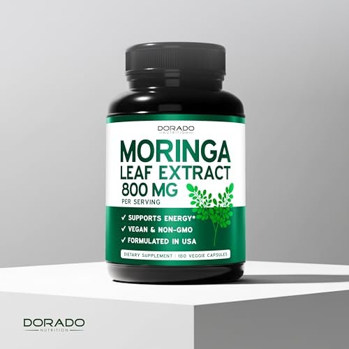 Bio Moringa Kapseln (180 Stück) Reines Bio Moringa Blattpulver - Energie, Haut, Darmunterstützung - Vegan, Laborgeprüft & Nicht-GVO - Hergestellt in den USA