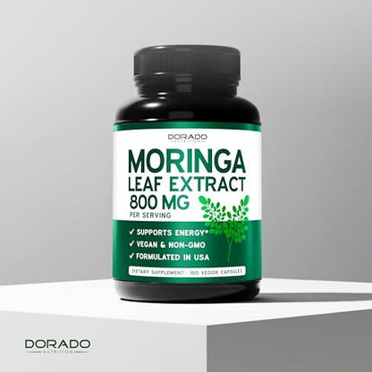 Bio Moringa Kapseln (180 Stück) Reines Bio Moringa Blattpulver - Energie, Haut, Darmunterstützung - Vegan, Laborgeprüft & Nicht-GVO - Hergestellt in den USA
