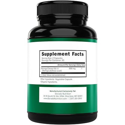 Bio Moringa Kapseln (180 Stück) Reines Bio Moringa Blattpulver - Energie, Haut, Darmunterstützung - Vegan, Laborgeprüft & Nicht-GVO - Hergestellt in den USA