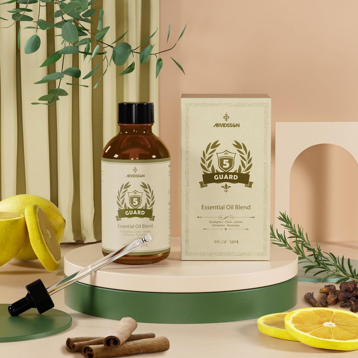 ARVIDSSON Five Guard Essential Oil Blend 4 Fl. Oz (120 ml) – Schutzmischung mit Nelke, Eukalyptus, Zitrone, Zimt und Rosmarin für ein erfrischendes Zuhause