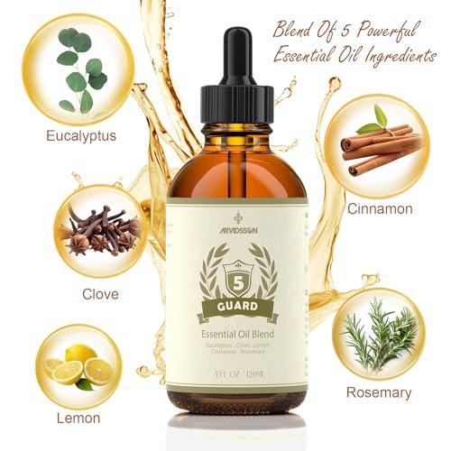ARVIDSSON Five Guard Essential Oil Blend 4 Fl. Oz (120 ml) – Schutzmischung mit Nelke, Eukalyptus, Zitrone, Zimt und Rosmarin für ein erfrischendes Zuhause