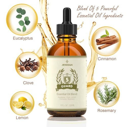ARVIDSSON Five Guard Essential Oil Blend 4 Fl. Oz (120 ml) – Schutzmischung mit Nelke, Eukalyptus, Zitrone, Zimt und Rosmarin für ein erfrischendes Zuhause
