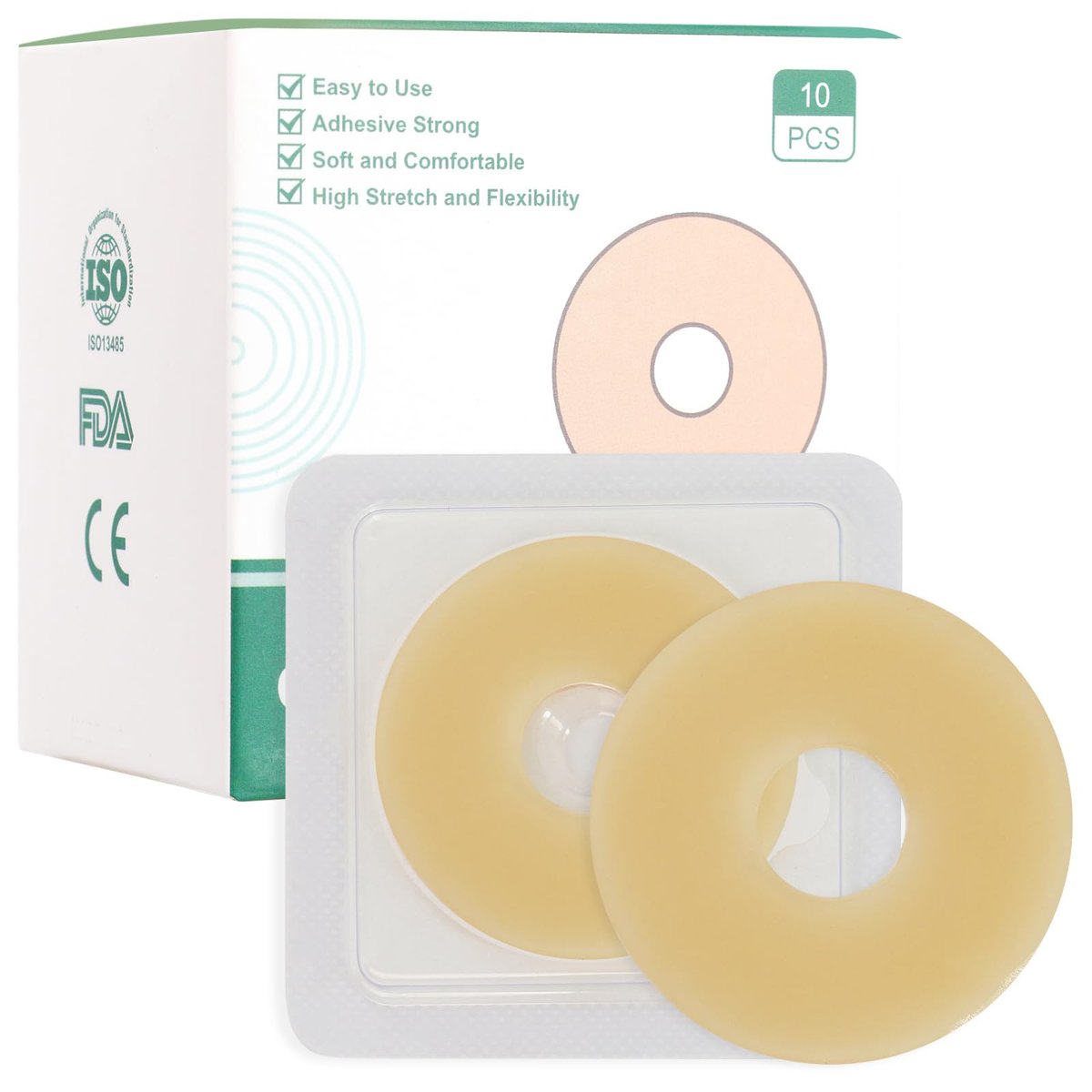 Vlookup Stoma-Barrier-Ringe – Außendurchmesser 2" (50mm), 4mm Dicke, formbare Ostomie-Ringe, Hydrokolloid-Hautschutzringe für Kolostomiebeutel, 10 Stück
