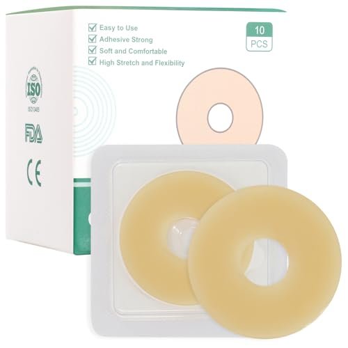 Vlookup Stoma-Barrier-Ringe – Außendurchmesser 2" (50mm), 4mm Dicke, formbare Ostomie-Ringe, Hydrokolloid-Hautschutzringe für Kolostomiebeutel, 10 Stück